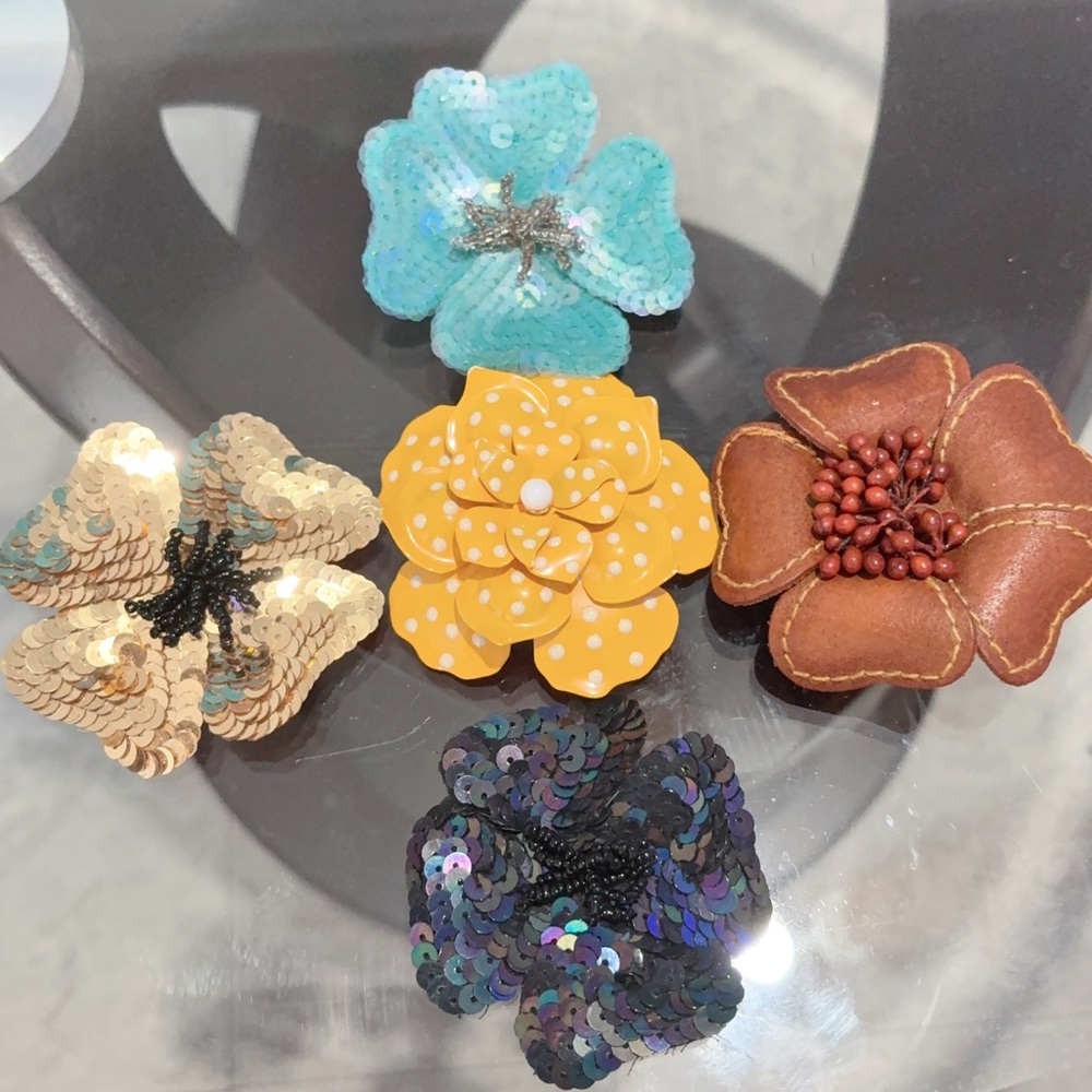Handmade Floral Sequin Brooch - Yellow, Turquoise, Gold, Brown, Black